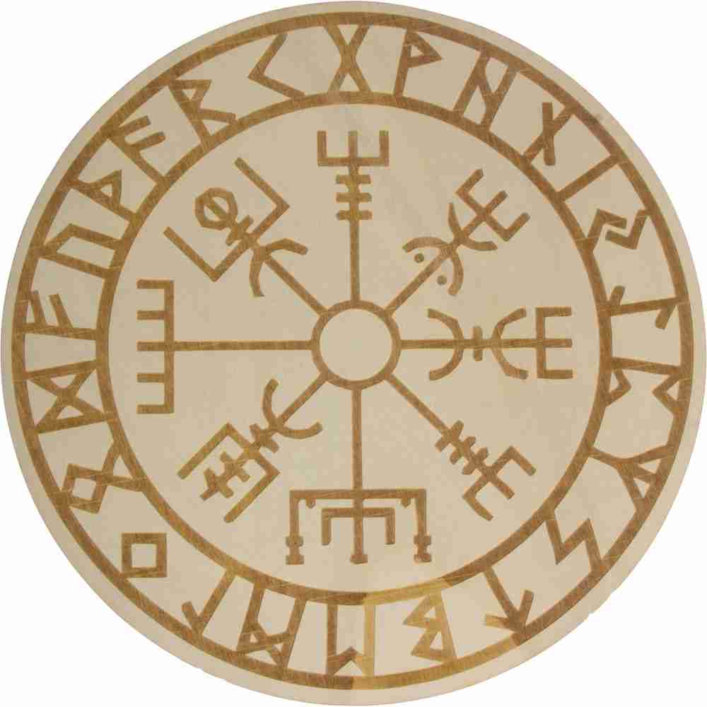 Wood Crystal Grid - Vegvisir w/Runes
