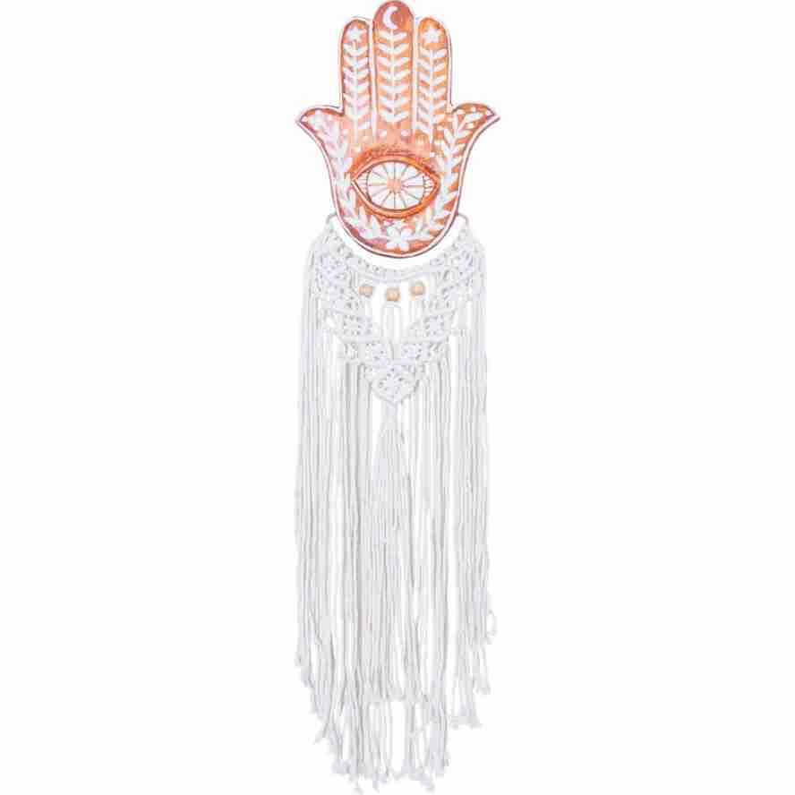 Fatima Hand Wood Wall Hanging w/Macrame