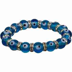Aqua Evil Eye Protection - Glass Beads Elastic Bracelet
