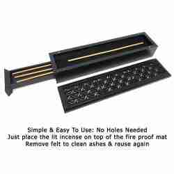 Black Finish Wood Incense Box Burner w/Storage (Fire Proof Felt - Just place Incense on Top)