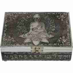 Carved Metal Over Wood Decorative Buddha