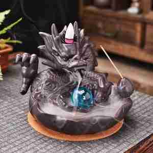 Dragon w/Glass Ball Ceramic Backflow Cone/Incense Burner