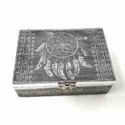 Dream Catcher Carved Metal over Wood Decorative Box