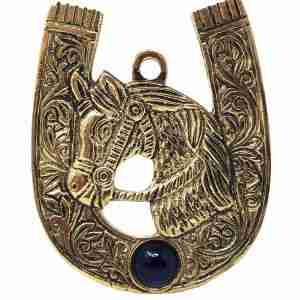 Evil Eye Hanging Horseshoe {Brass}