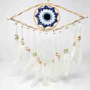 Eye of Horus Dream Catcher  woven with Feathers & Beads