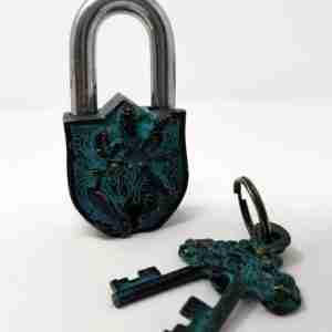 Goddess Saraswati Antique Brass Lock 3.5"H 1.75"W (Antique Brass Patina Finish)