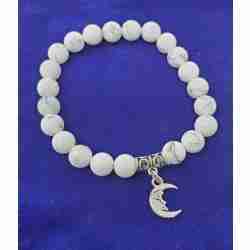 Howlite & Crescent Moon Charm Gemstone Bracelet