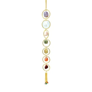 7 Chakra Stone Wall Hanging with Gold Rings